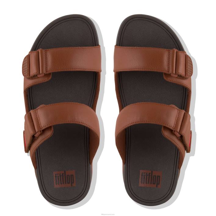 bărbați 8T84T116 bronz închis diapozitive din piele reglabile gogh moc Fitflop