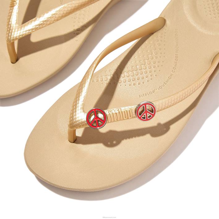femei 8T84T38 portocaliu neon Charms iqushion Charms din rășină cu semnul păcii, pachet de 2 Fitflop