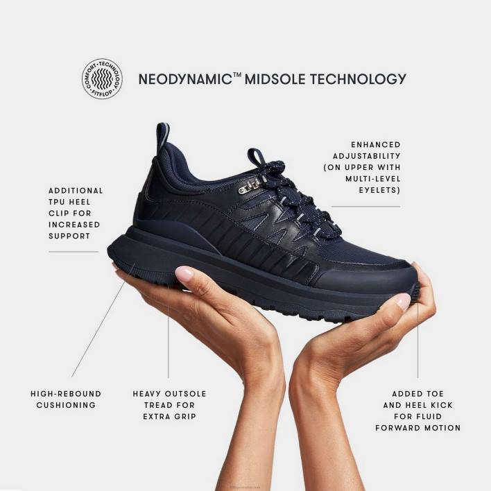 femei 8T84T260 tot negru pantofi sport de mers neo-d-hyker din amestec de piele Fitflop