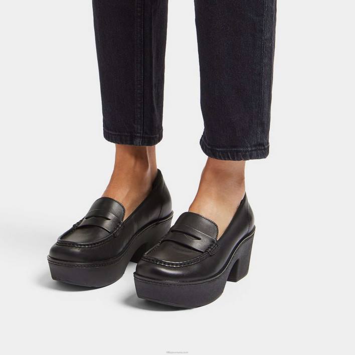 femei 8T84T158 tot negru mocasini cu platforma pilar din piele Fitflop