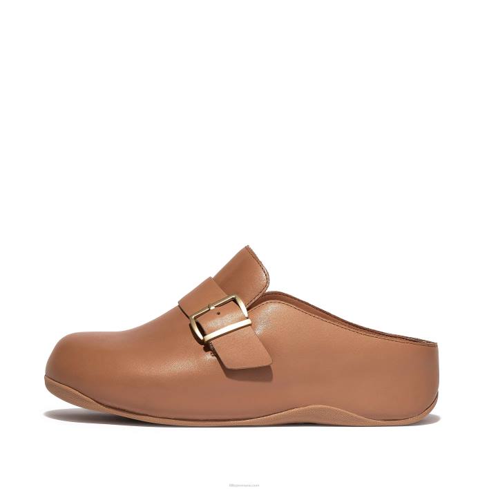 femei 8T84T335 bronz latte shuv saboți din piele cu curele cu cataramă Fitflop