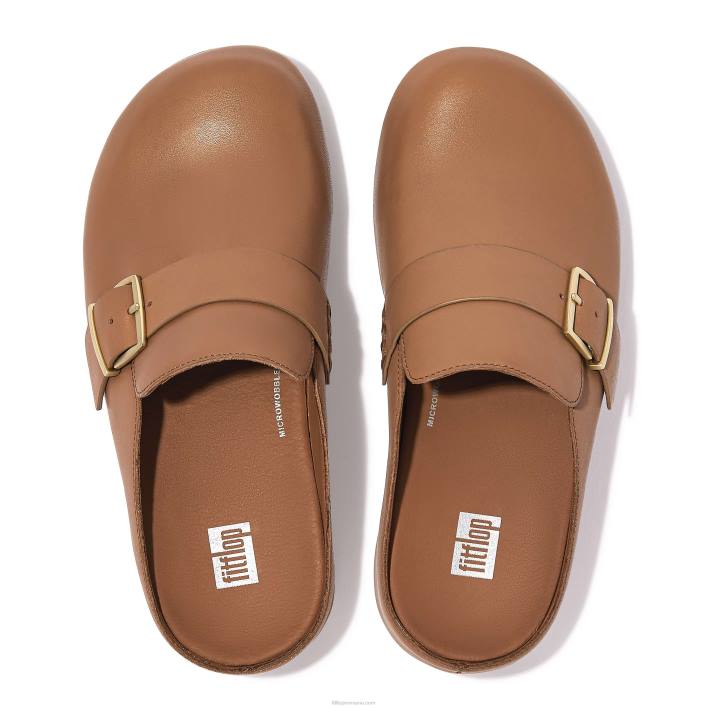 femei 8T84T335 bronz latte shuv saboți din piele cu curele cu cataramă Fitflop