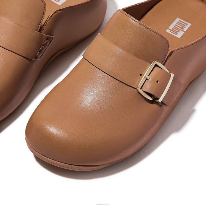 femei 8T84T335 bronz latte shuv saboți din piele cu curele cu cataramă Fitflop