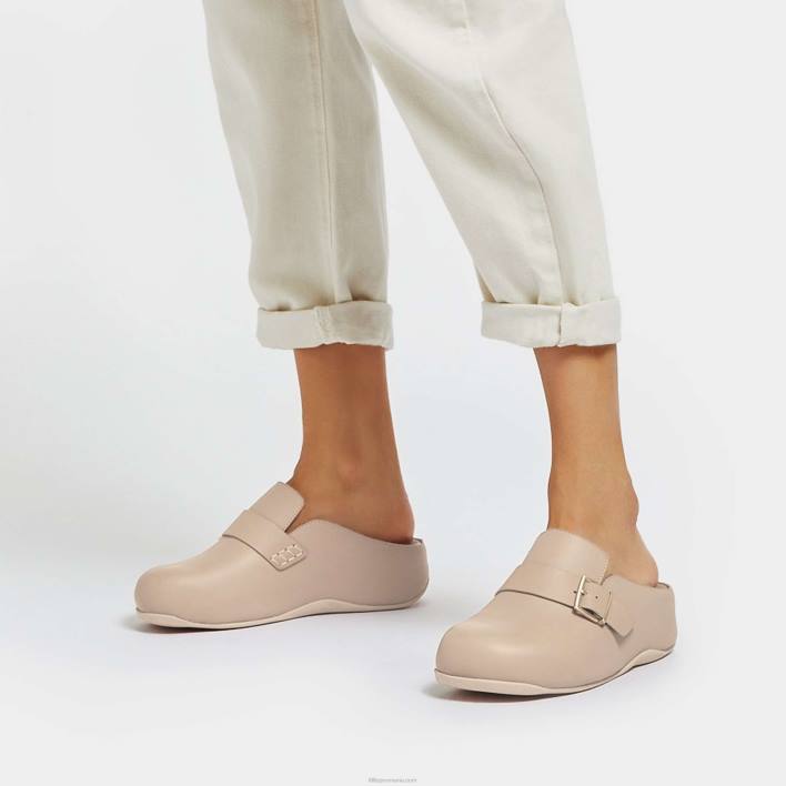 femei 8T84T336 bej piatra shuv saboți din piele cu curele cu cataramă Fitflop