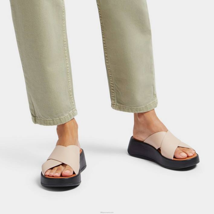 femei 8T84T160 bej/negru Sandale încrucișate cu formă plană din piele de lux f-mode Fitflop