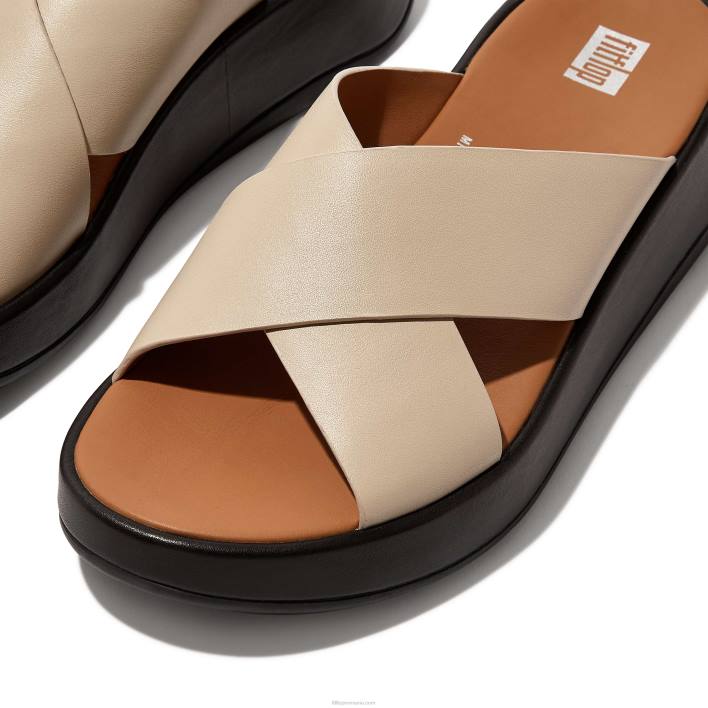 femei 8T84T160 bej/negru Sandale încrucișate cu formă plană din piele de lux f-mode Fitflop