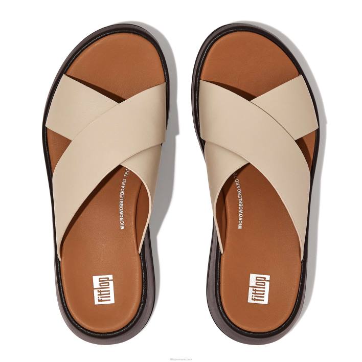 femei 8T84T160 bej/negru Sandale încrucișate cu formă plană din piele de lux f-mode Fitflop