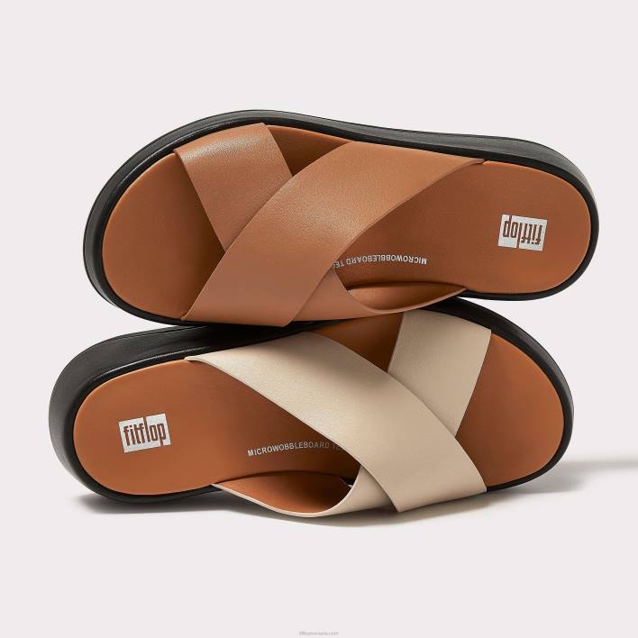 femei 8T84T160 bej/negru Sandale încrucișate cu formă plană din piele de lux f-mode Fitflop
