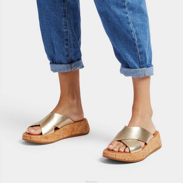 femei 8T84T161 platino F-mode metalice din piele/plută plate forme încrucișate Fitflop