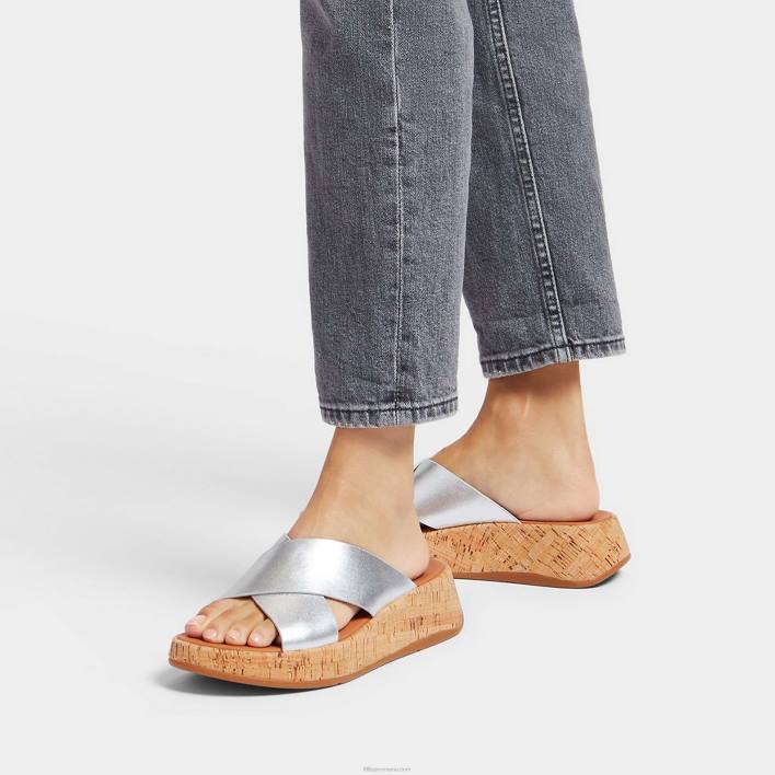 femei 8T84T163 argint F-mode metalice din piele/plută plate forme încrucișate Fitflop