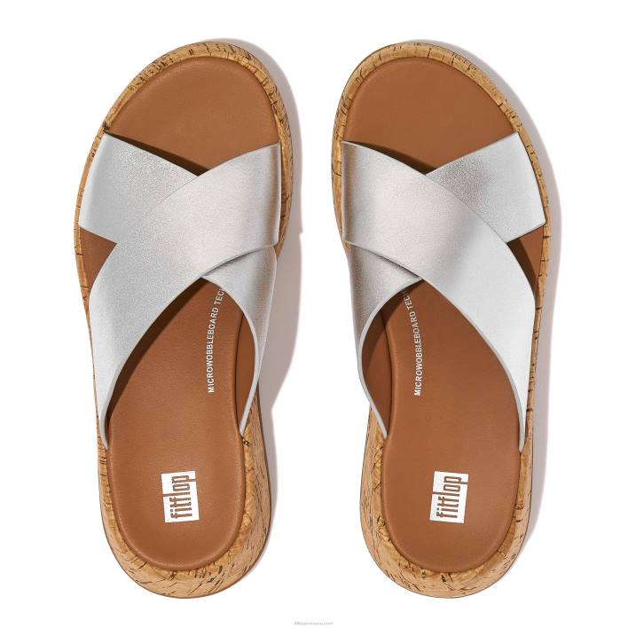 femei 8T84T163 argint F-mode metalice din piele/plută plate forme încrucișate Fitflop