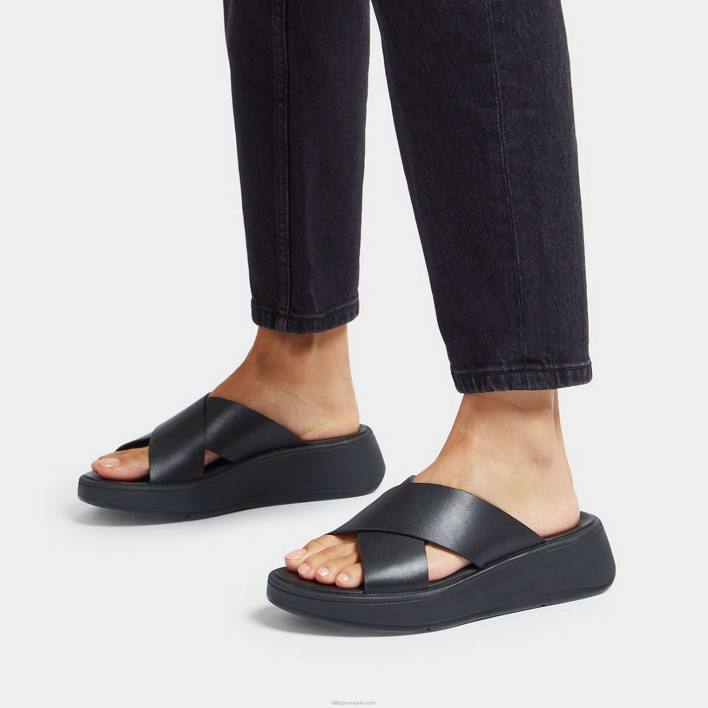 femei 8T84T170 tot negru Sandale încrucișate din piele f-mode Fitflop