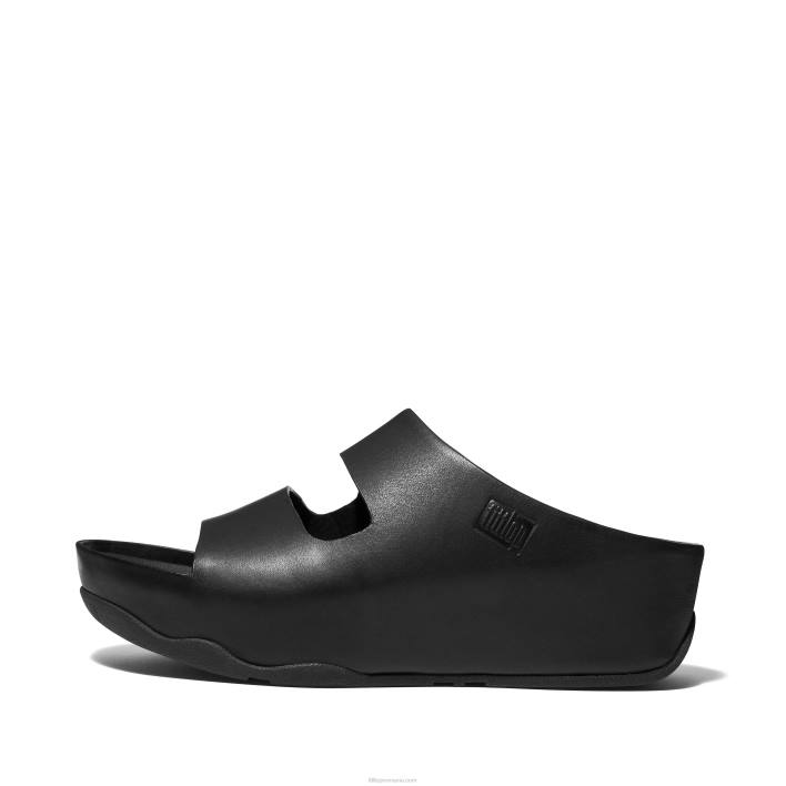 femei 8T84T184 tot negru shuv diapozitive din piele cu două bare Fitflop