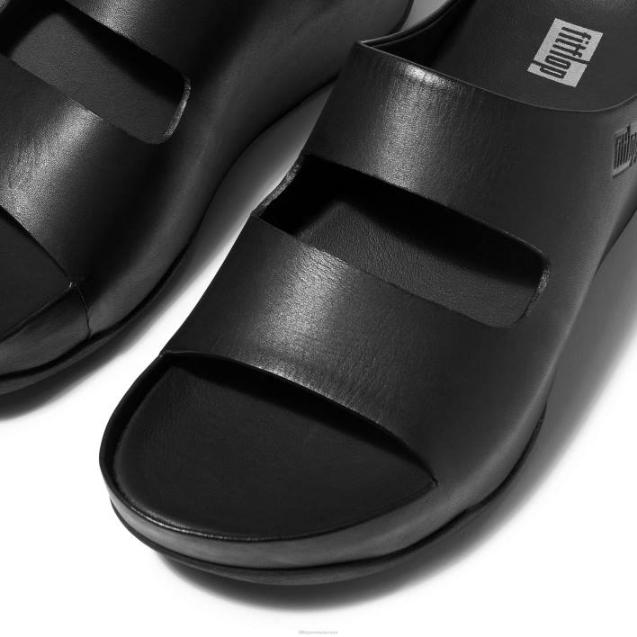 femei 8T84T184 tot negru shuv diapozitive din piele cu două bare Fitflop