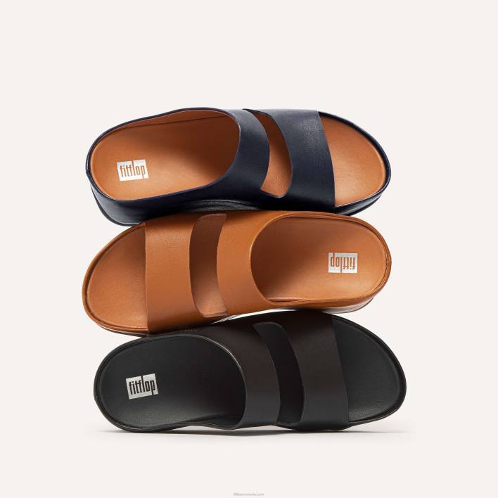 femei 8T84T184 tot negru shuv diapozitive din piele cu două bare Fitflop