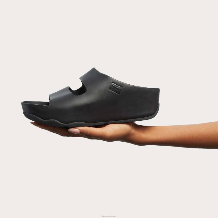femei 8T84T184 tot negru shuv diapozitive din piele cu două bare Fitflop