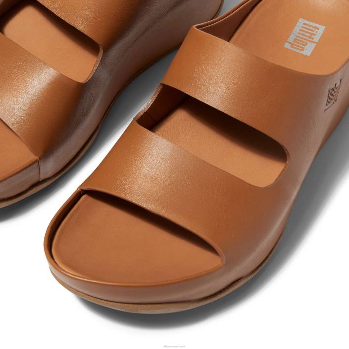 femei 8T84T185 bronz ușor shuv diapozitive din piele cu două bare Fitflop