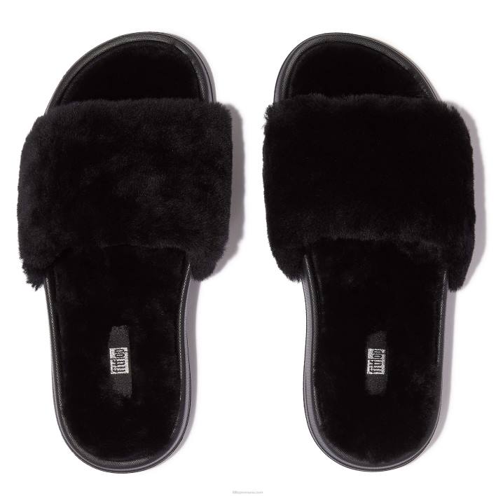 femei 8T84T196 tot negru tobogane din shearling iqushion Fitflop