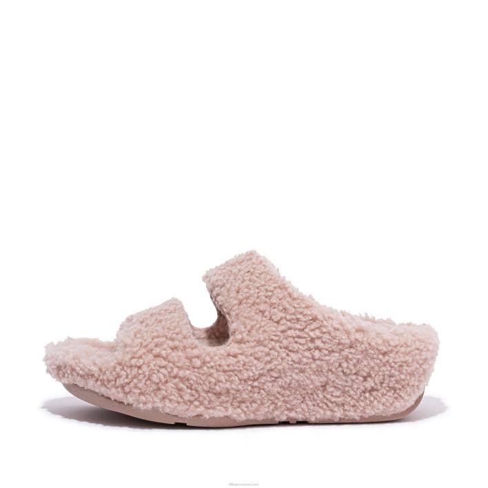 femei 8T84T318 roz moale shuv tobogane din shearling cu două bare Fitflop