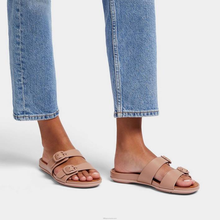 femei 8T84T80 bej diapozitive din piele cu două bare cu cataramă gracie Fitflop