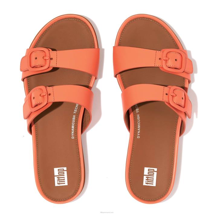 femei 8T84T84 coral de soare diapozitive din piele cu două bare cu cataramă gracie Fitflop