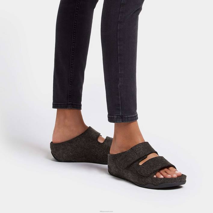 femei 8T84T96 tot negru shuv e01 glisiere de pâslă reglabile cu două bare Fitflop