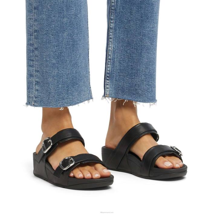 femei 8T84T99 tot negru lulu diapozitive reglabile din piele Fitflop