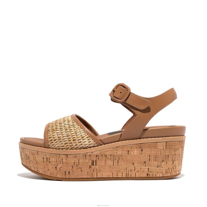 femei 8T84T50 latte tan/ivory Sandale cu pană cu curele din spate țesute în plută eloise Fitflop