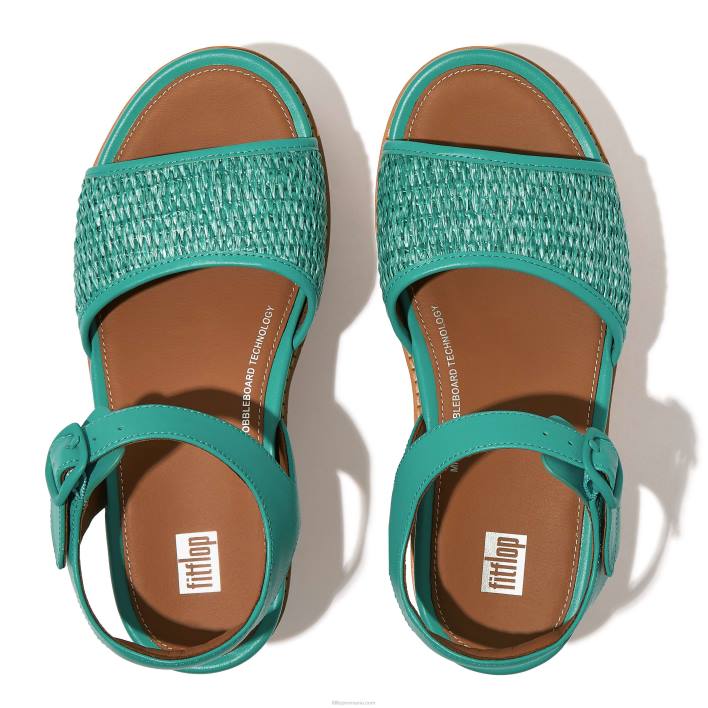 femei 8T84T51 albastru tahiti/fildeș Sandale cu pană cu curele din spate țesute în plută eloise Fitflop