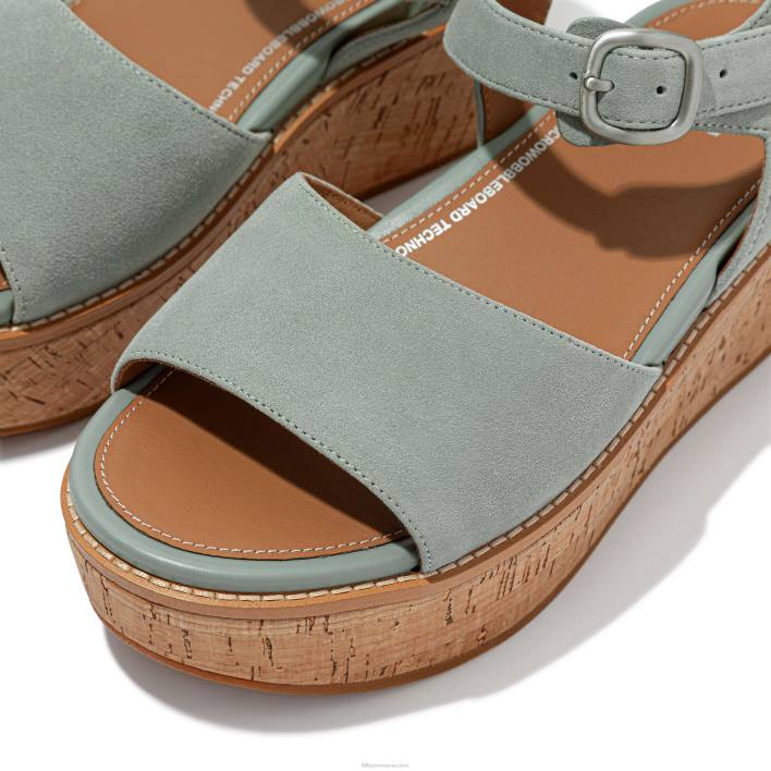 femei 8T84T61 albastru rece sandale cu pană de piele intoarsă cu plută eloise Fitflop