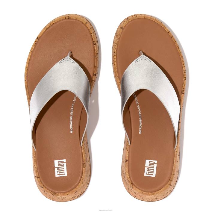 femei 8T84T128 argint Sandale f-mode din piele metalizată/plută cu vârf plat Fitflop
